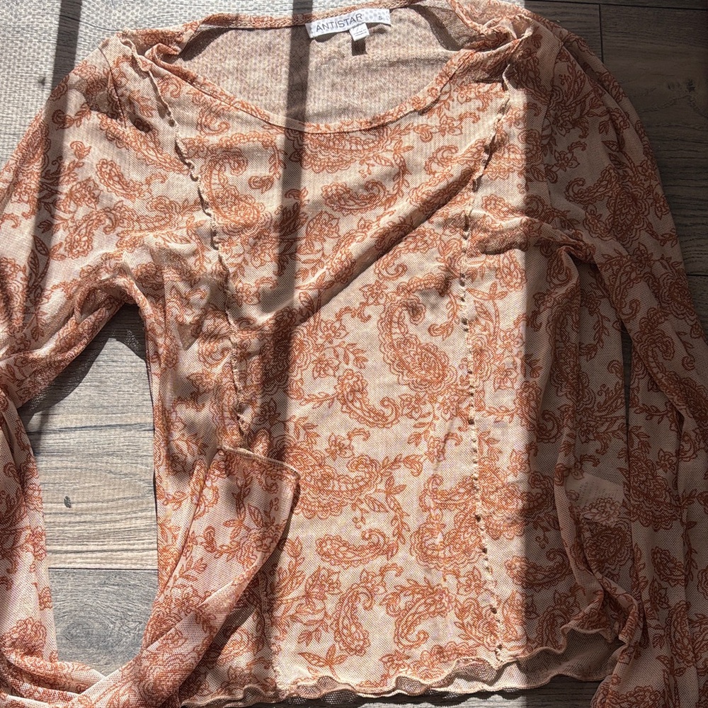 Antique Orange Paisley Long Sleeve Top